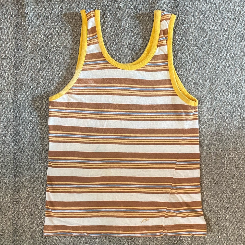 Vintage Striped Tank Top with Yellow Trim